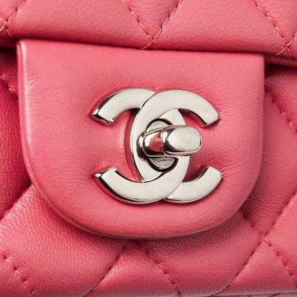 Chanel Pink Quilted Lambskin Leather Classic Square Mini Flap Bag - Picture 6 of 10
